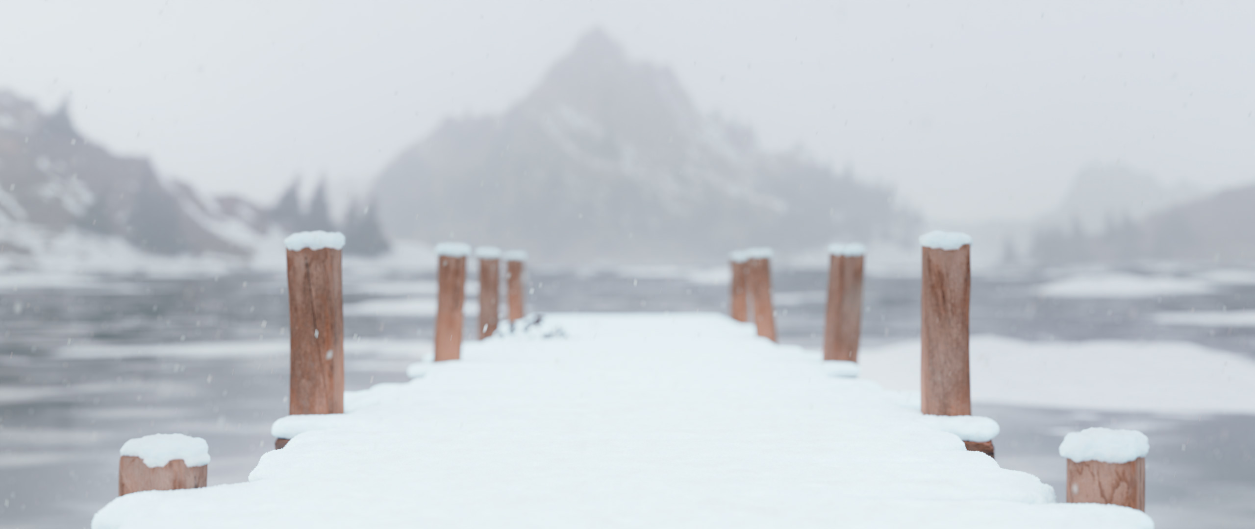 A photo of a winter dock.
